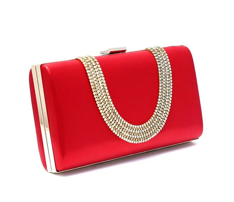 Womens Clutch Hand Bag U Rhinestones Wedding Formal Party Bridal Red