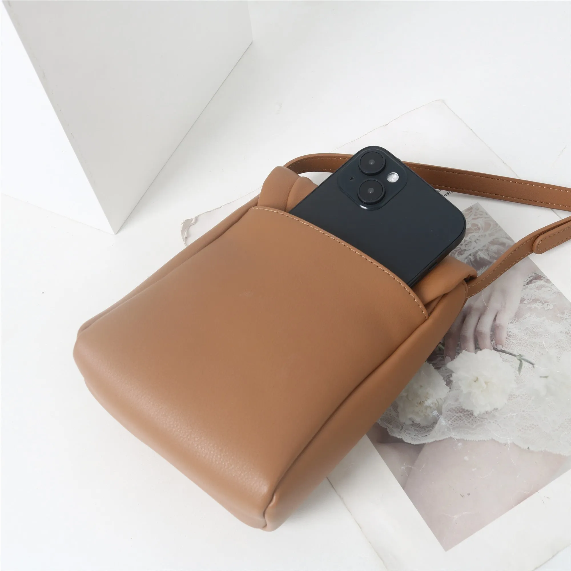 Womens Leather Phone Handle Bag