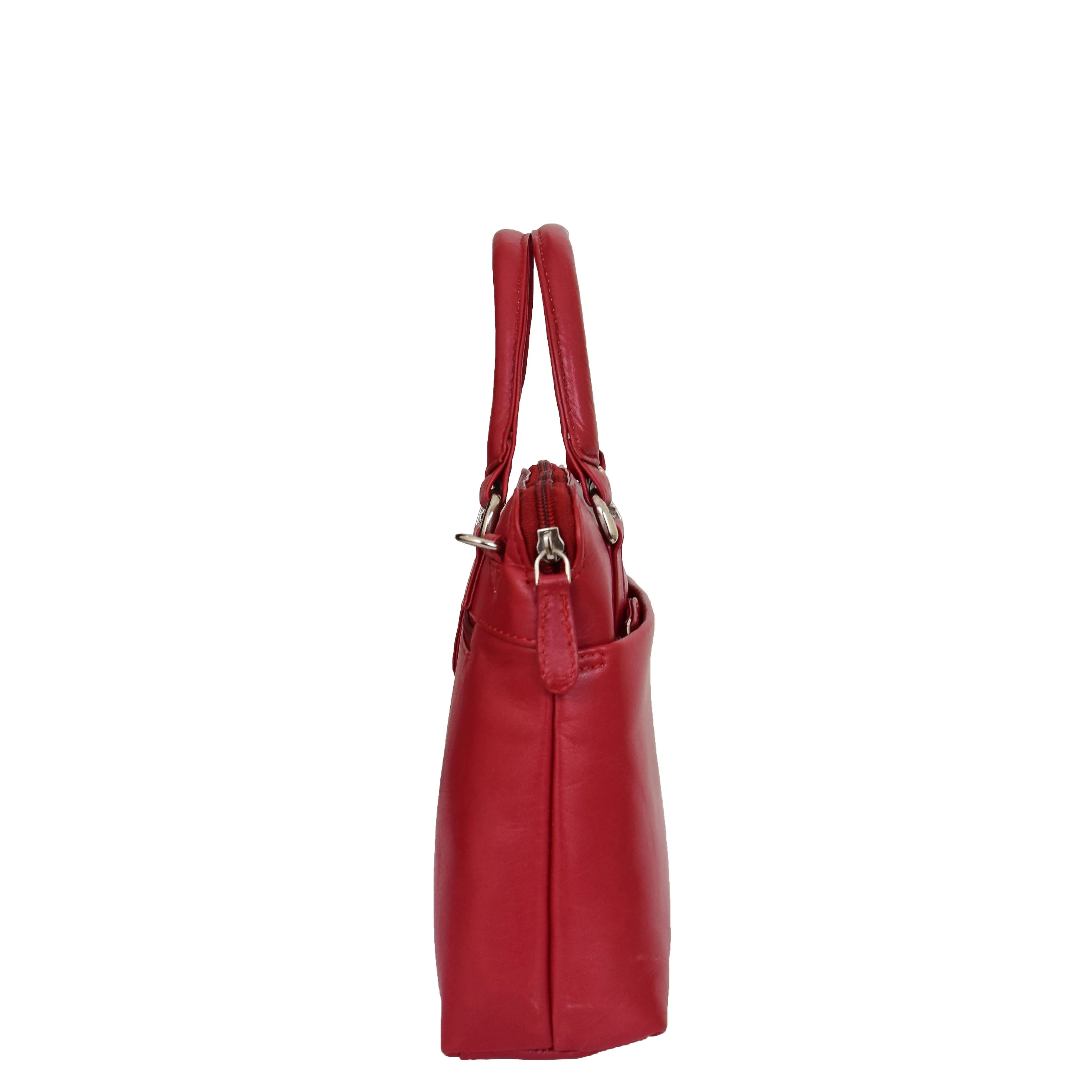 Womens Leather Small Tote Cross Body Bag Everly Red