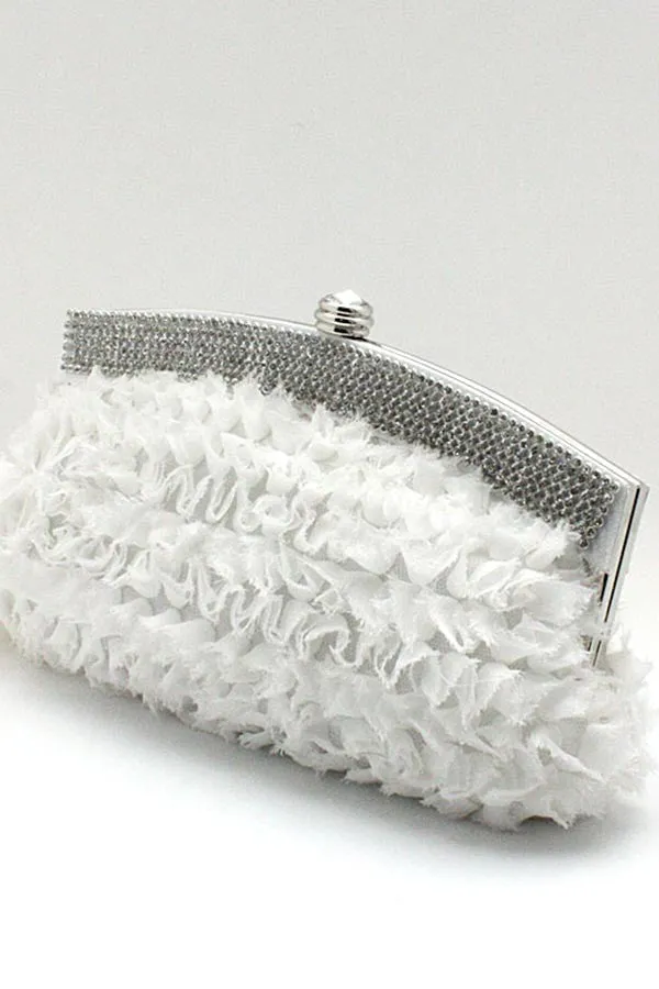 Womens Soft Light Ruffled Clutch Bag With Ruffles White Wedding