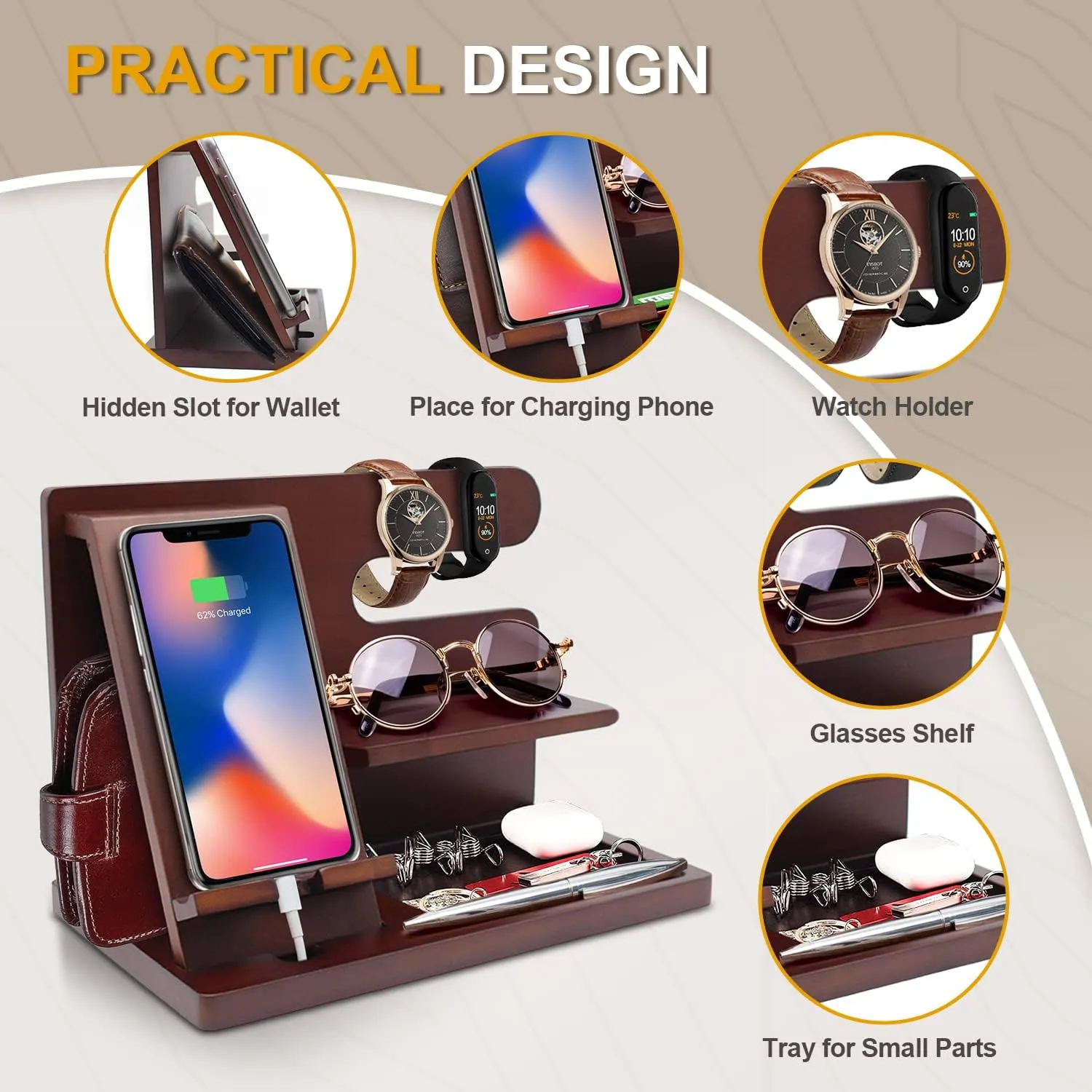 Wooden Phone And Daily Accessory Station