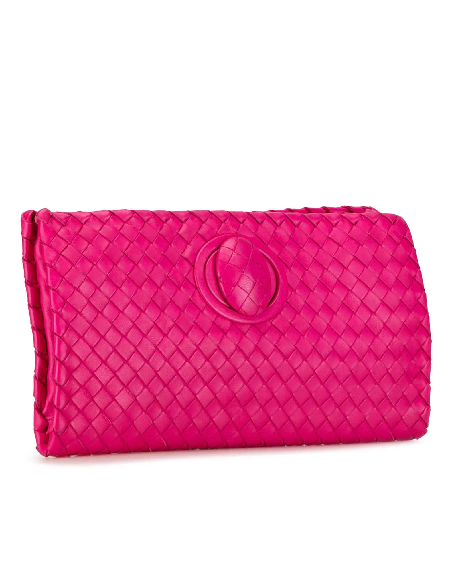 Woven Leather Flap Clutch with Turnlock Closure