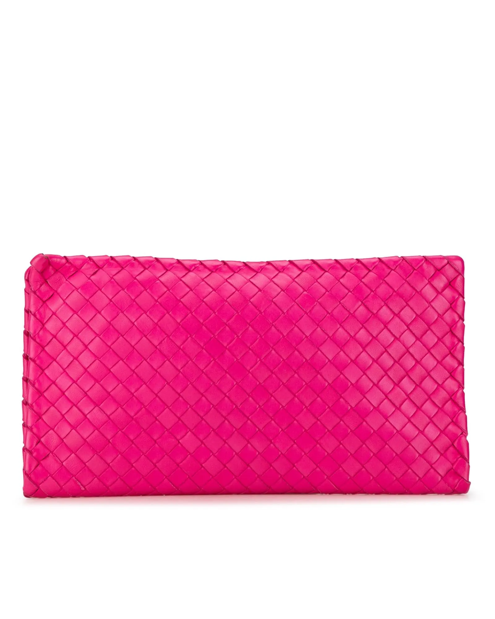 Woven Leather Flap Clutch with Turnlock Closure