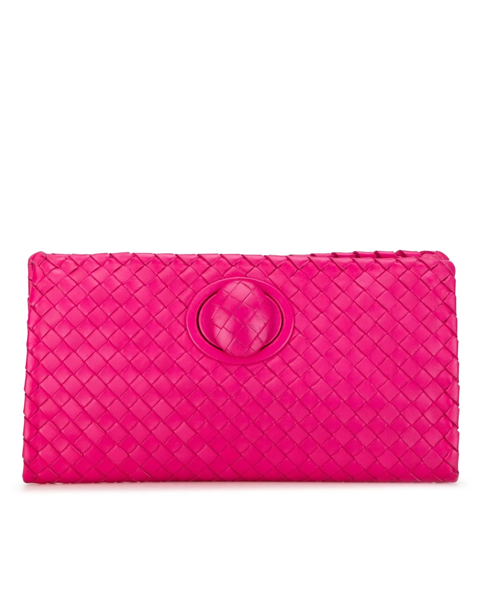 Woven Leather Flap Clutch with Turnlock Closure