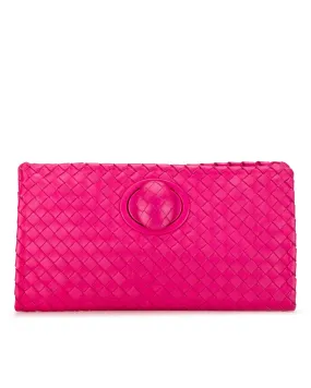 Woven Leather Flap Clutch with Turnlock Closure