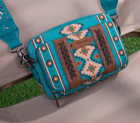 Wrangler Turquoise Aztec Printed Crossbody Purse With Wallet WG2207-3003TQ