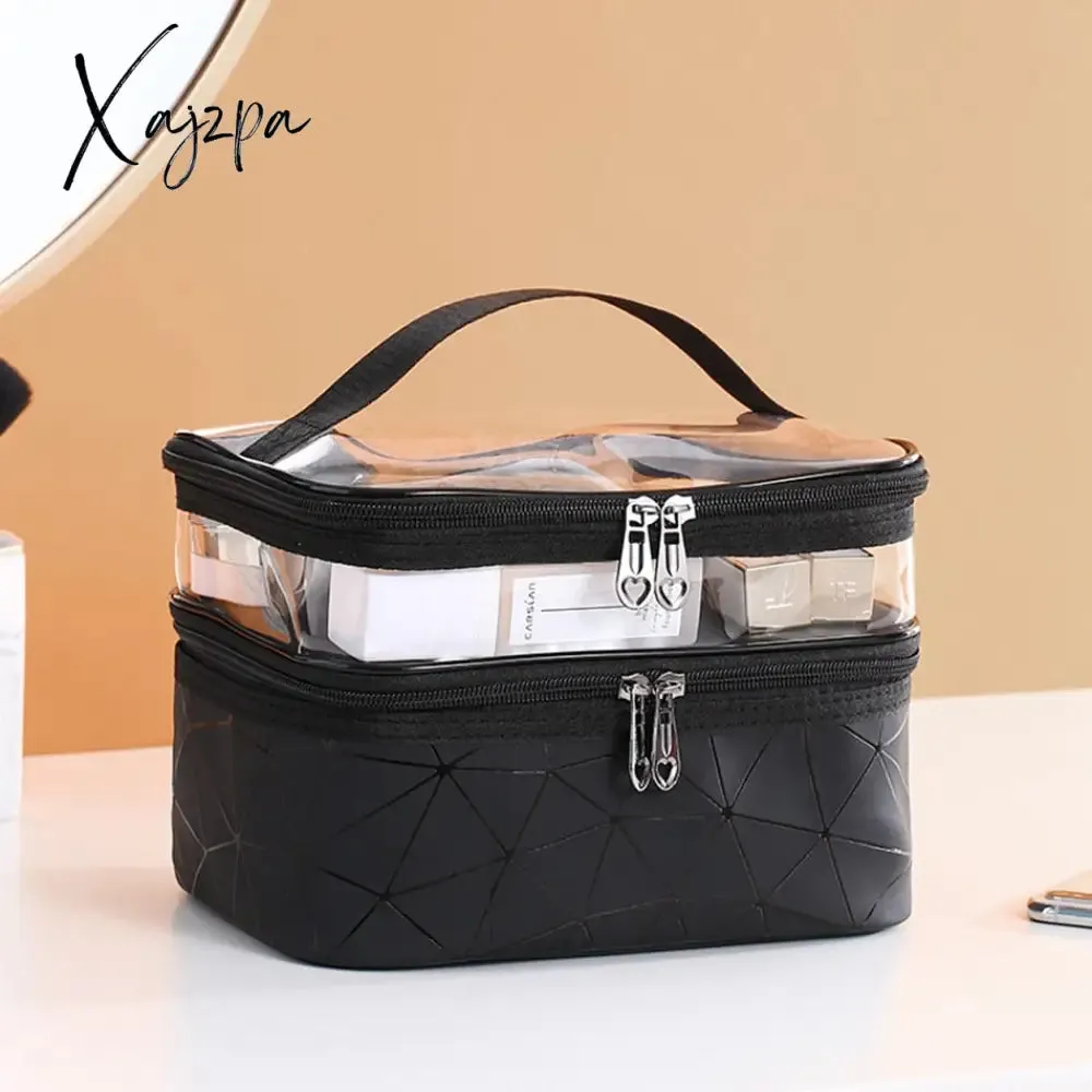 Xajzpa - Multifunction Double Transparent Cosmetic Bag Women Make Up Case Big Capacity Travel Makeup Organizer Toiletry Beauty Storage