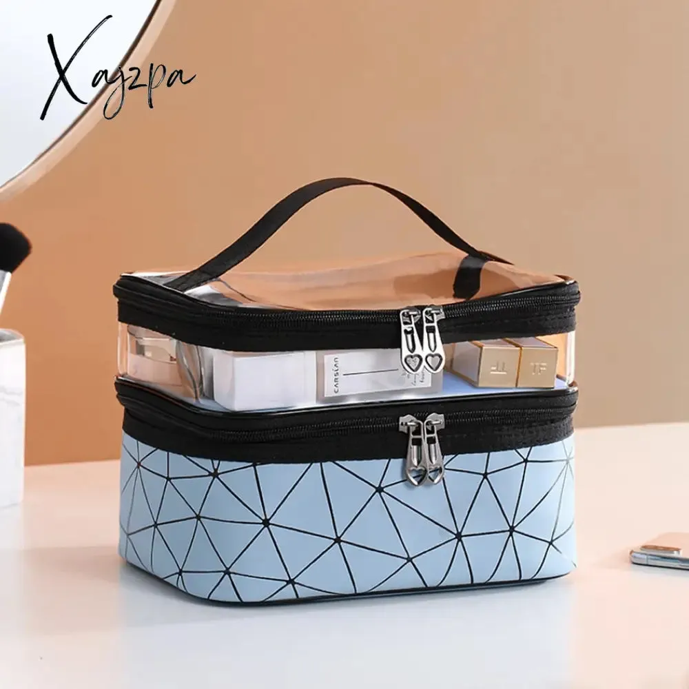 Xajzpa - Multifunction Double Transparent Cosmetic Bag Women Make Up Case Big Capacity Travel Makeup Organizer Toiletry Beauty Storage