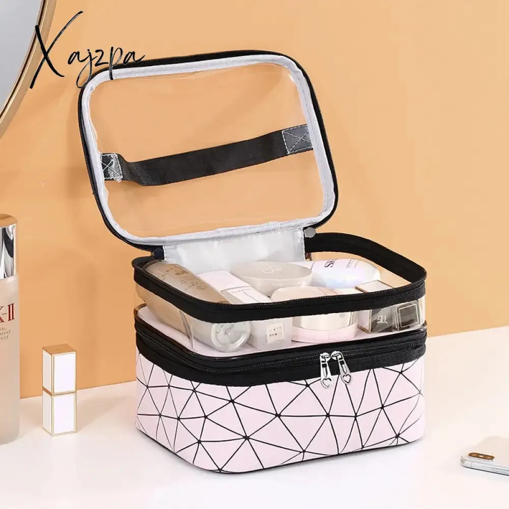 Xajzpa - Multifunction Double Transparent Cosmetic Bag Women Make Up Case Big Capacity Travel Makeup Organizer Toiletry Beauty Storage