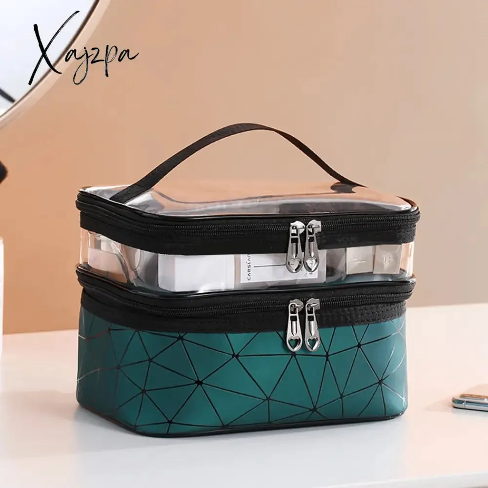 Xajzpa - Multifunction Double Transparent Cosmetic Bag Women Make Up Case Big Capacity Travel Makeup Organizer Toiletry Beauty Storage