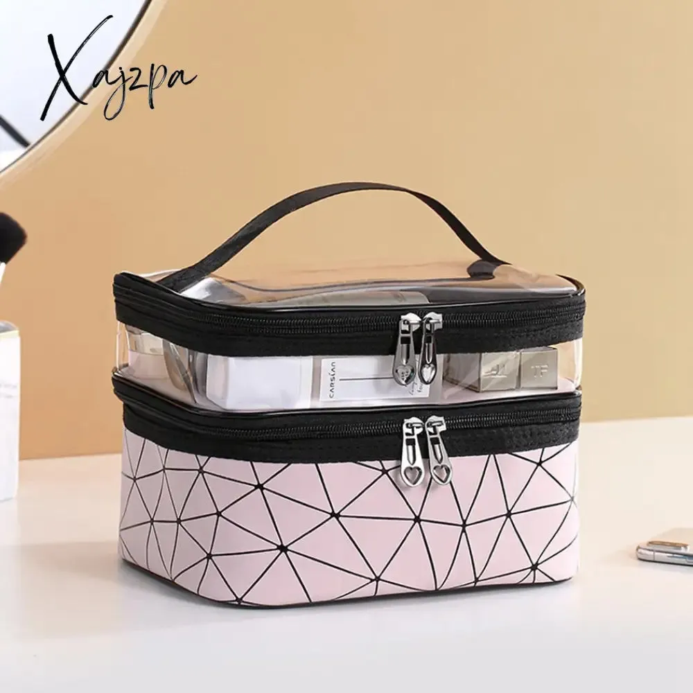 Xajzpa - Multifunction Double Transparent Cosmetic Bag Women Make Up Case Big Capacity Travel Makeup Organizer Toiletry Beauty Storage