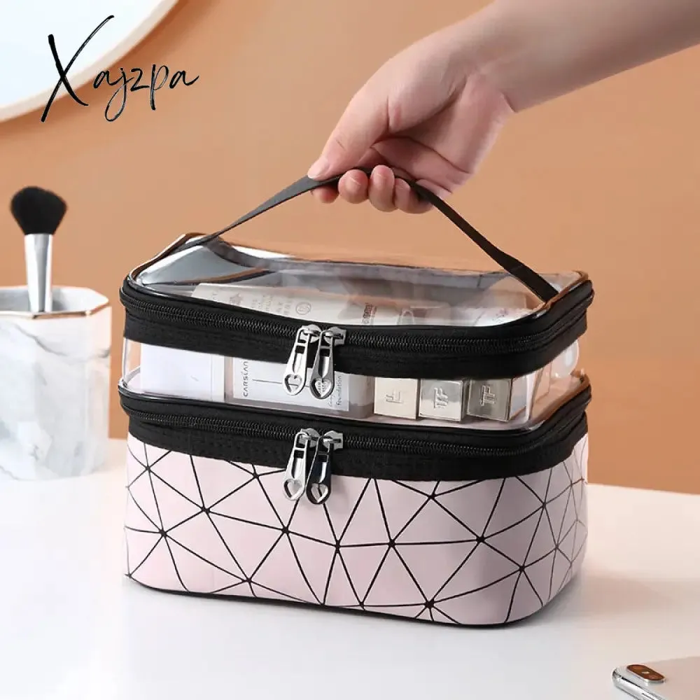 Xajzpa - Multifunction Double Transparent Cosmetic Bag Women Make Up Case Big Capacity Travel Makeup Organizer Toiletry Beauty Storage