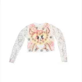 Y2k Graphic Tee Women Japanese Kawaii Clothes Bow Cartoon Print T Shirts Lace Long Sleeve Crop Tops Fall 2024 P85-AI13