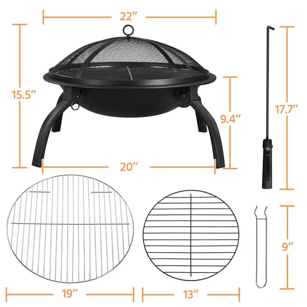 Yaheetech Foldable Iron Fire Pit 21in